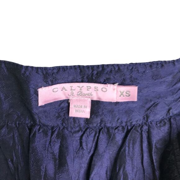 Calypso St. Barth Dress Womens Sz XS Navy Blue Silk Sleeveless VNeck Beach Pool - Picture 3 of 10